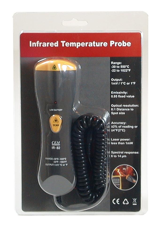 IR-82 Professional 8:1 IR Laser Thermometer Probe, Works with Most Multimeters